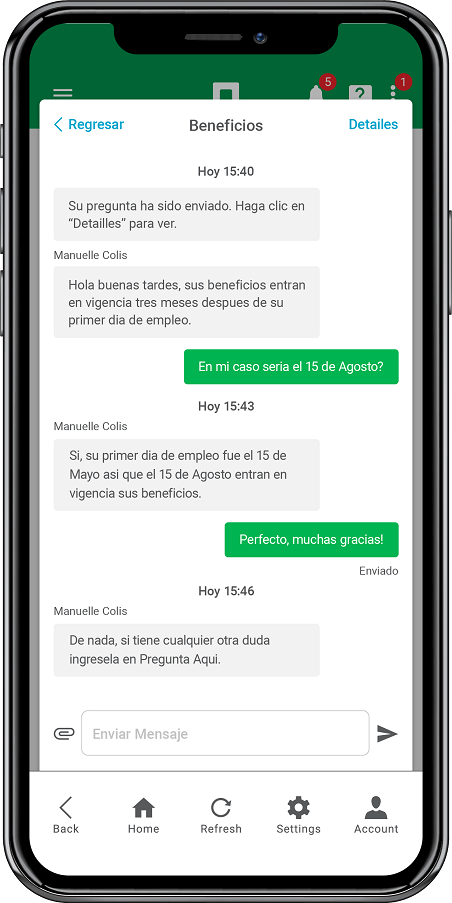 Paycom ESS screen in spanish