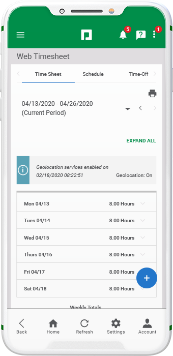 Paycom Time and Attendance product screen on mobile device