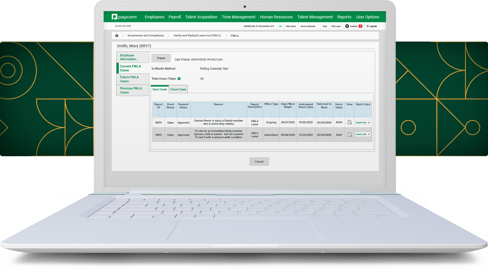 Screenshot of software on laptop