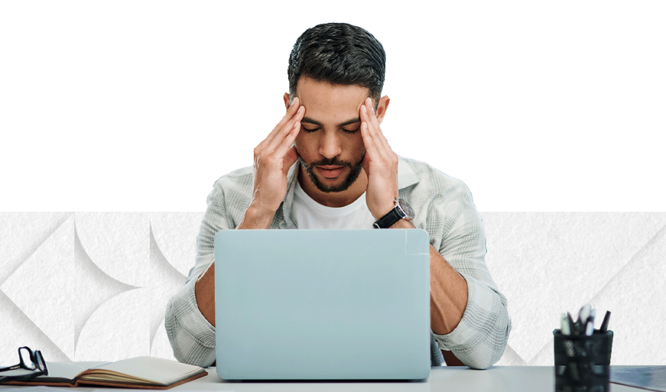 Frustrated man on computer